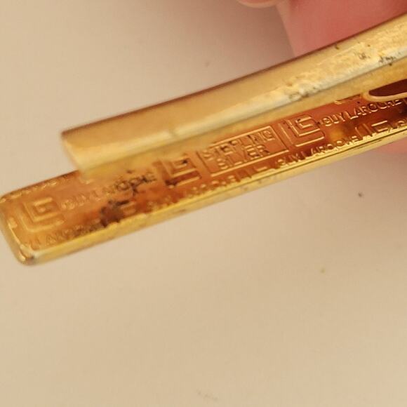 Guy Laroche Gold Tone Sterling Silver Tie Clip Bar Clasp 2 Inch Chain Vintage - Picture 3 of 8